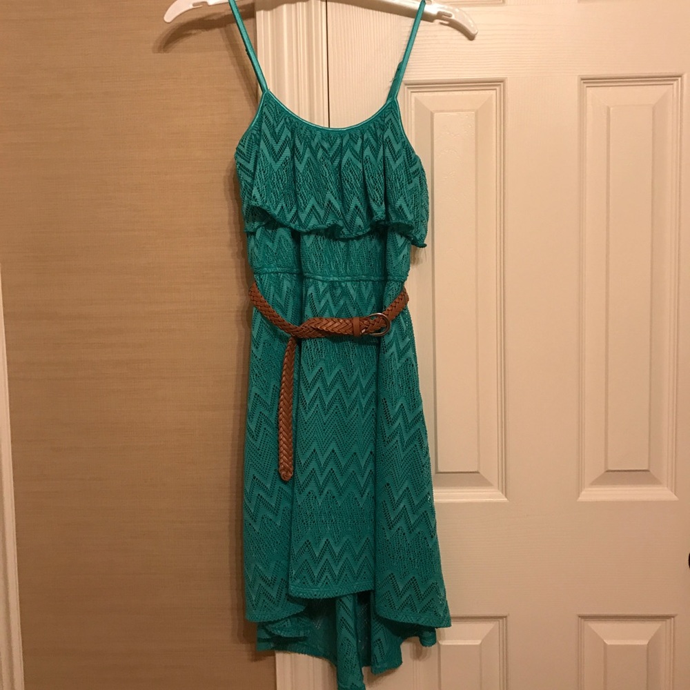 Aqua Crochet Lace Dress with belt